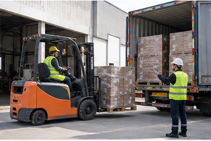 Lojistik yükleme alanında palet ve forklift operasyonu
